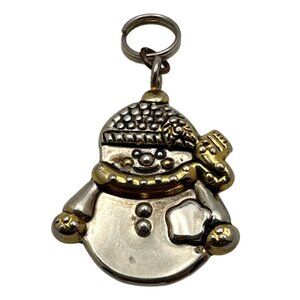 Vintage Two Tone Snowman Charm Pendant "Best" Engraved Back Gold Silver